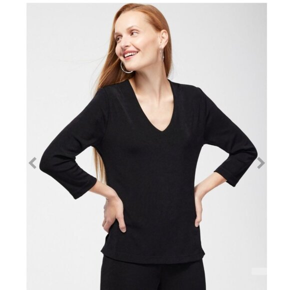Chicos 4 Travelers classic Black V-Neck 3/4 Sleeve top shirt womens plus Size 2x - Picture 1 of 13